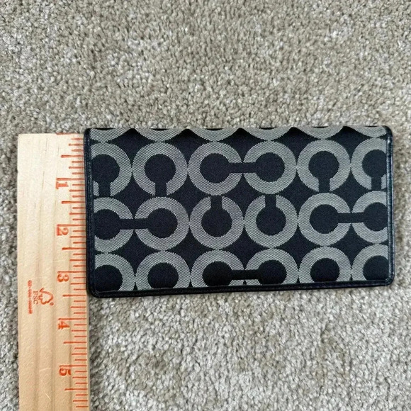 Vintage Coach Checkbook Holder Organizer Monogram Canvas Card Pen‎ Cash Cover - Picture 7 of 7